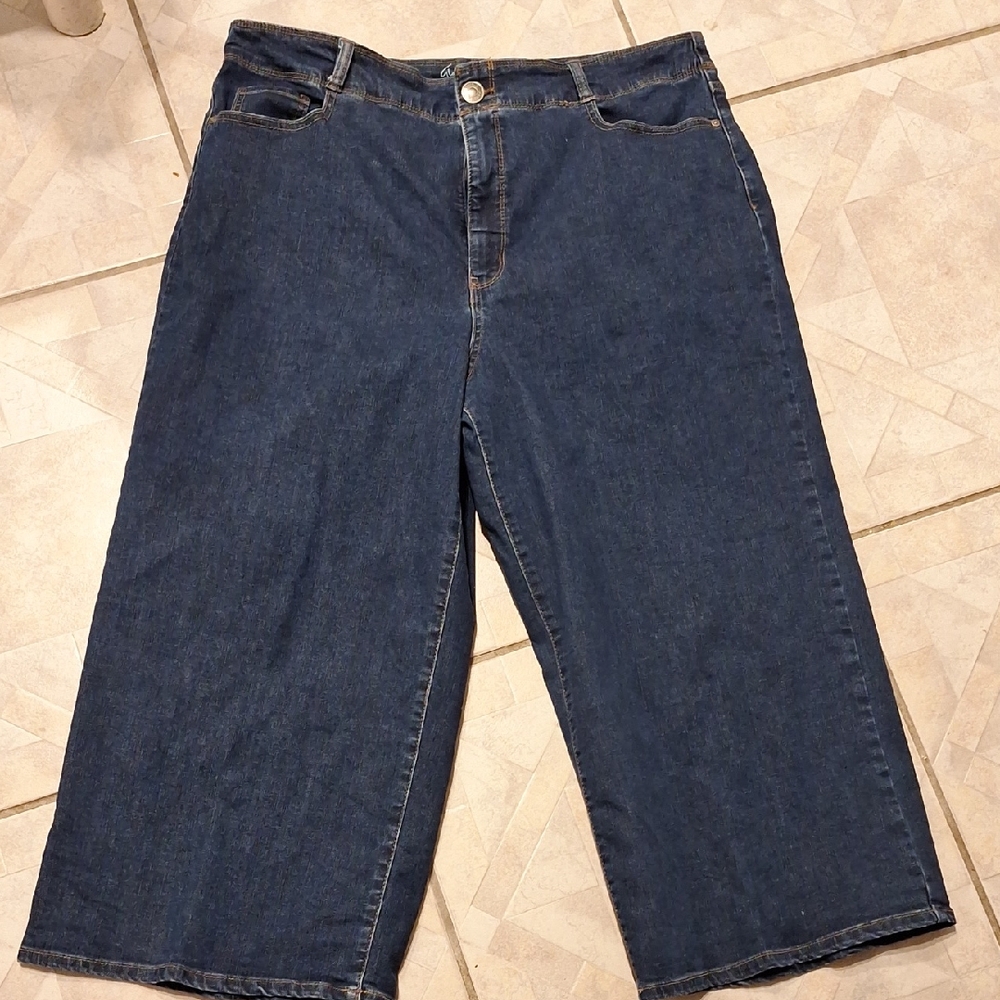 q Gloria Vanderbilt Dark Blue Wide Leg Deim Culottes Size 18
